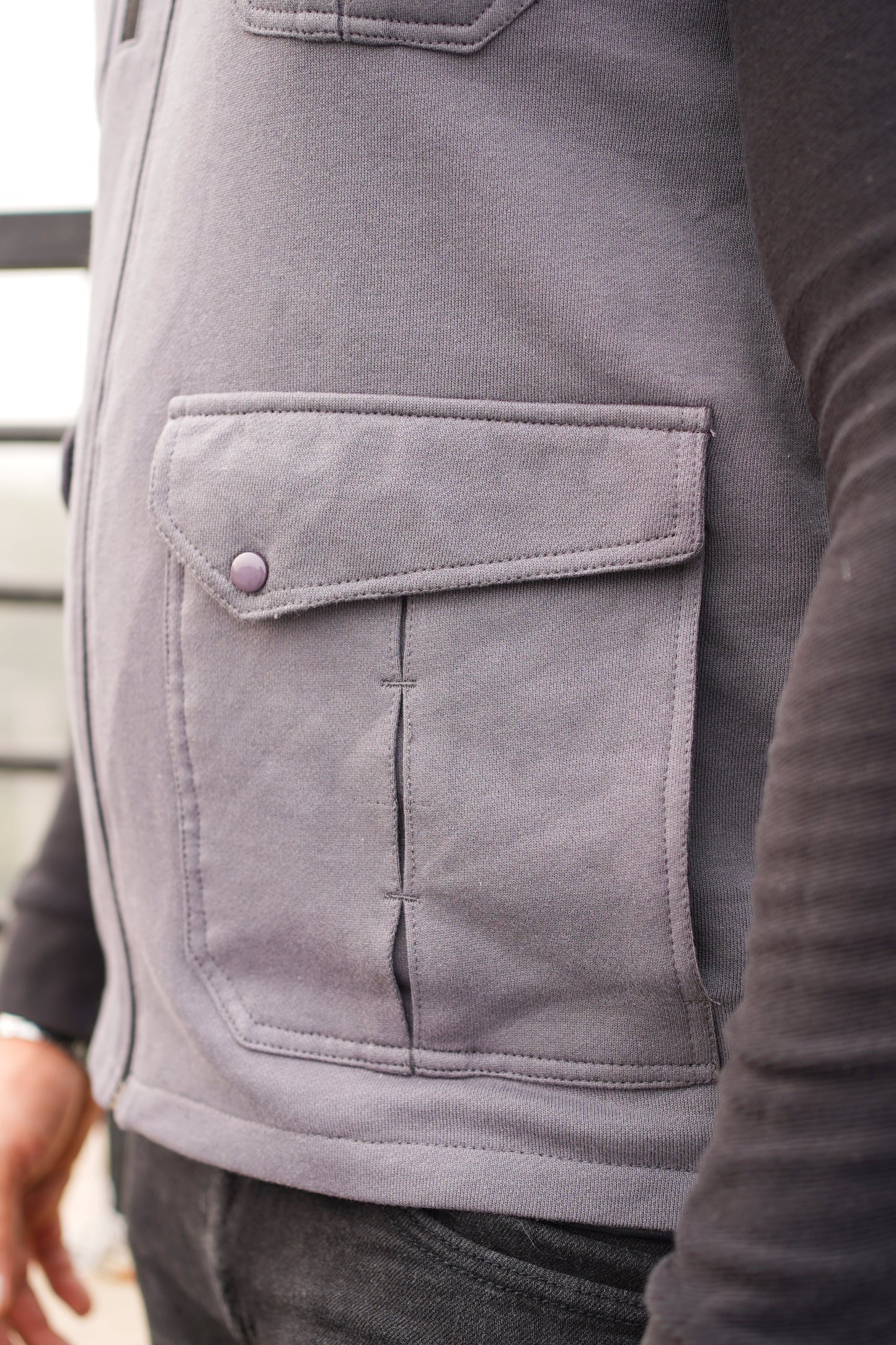 Premium Cotton Fleece Four Pocket sleeveless Jacket Grey Jkt-02