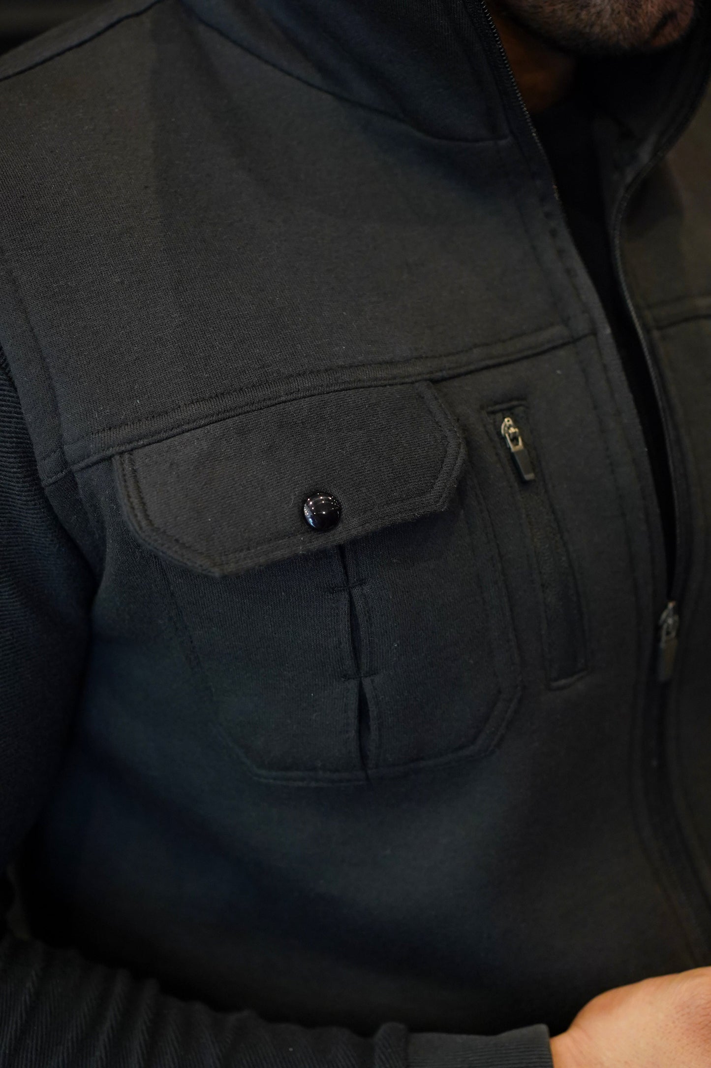 Premium Cotton Fleece Four Pocket sleeveless Jacket Black Jkt-01