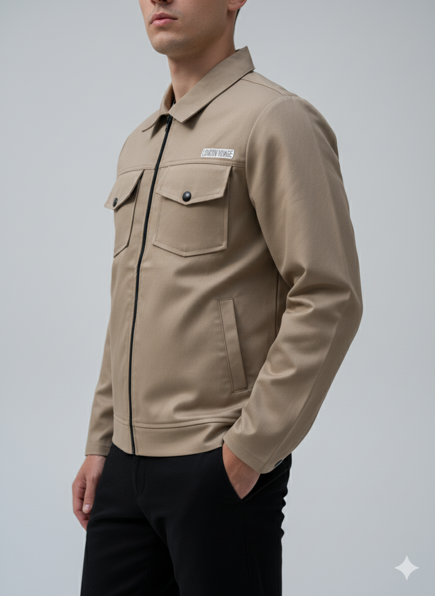 Premium Light Beige Full Sleeves Cotton Jeans Jacket