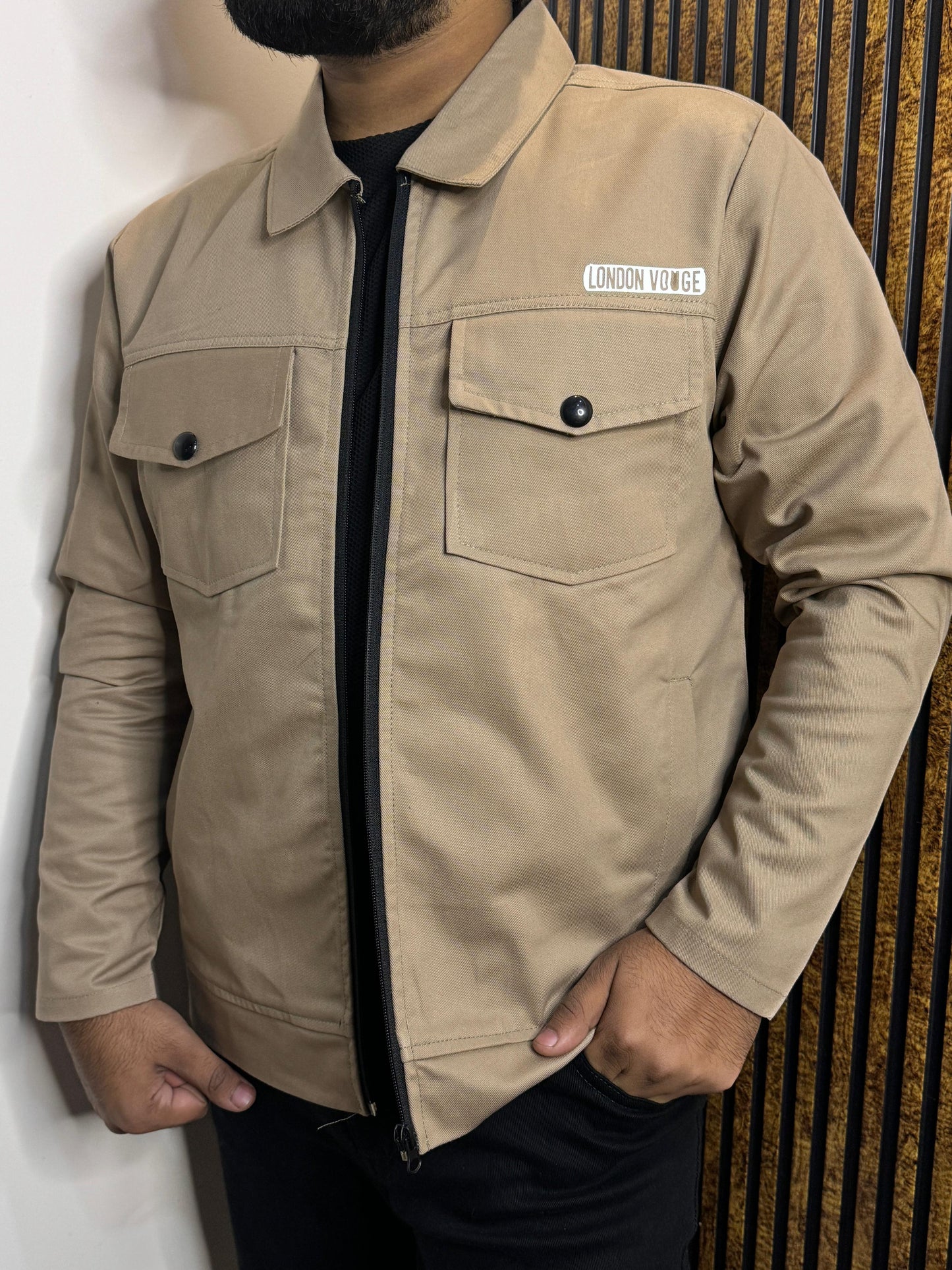Premium Light Beige Full Sleeves Cotton Jeans Jacket