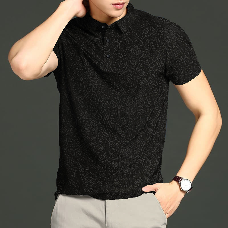 MEN'S LV IMPORTED PRINTED SELF BLACK SEAMLESS 4 WAY LYCRA SHIRT-34