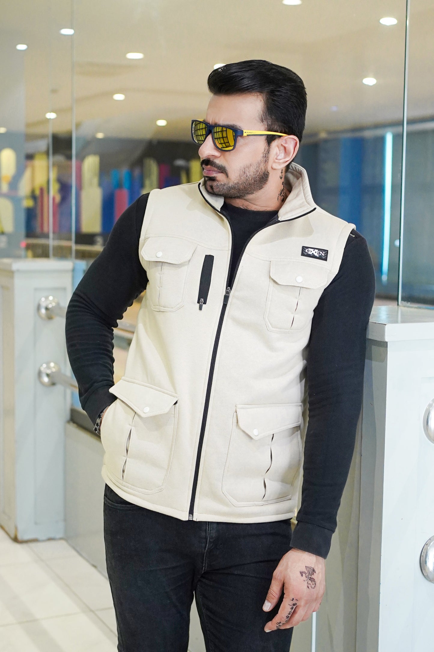 Premium Cotton Fleece Four Pocket sleeveless Jacket Light Skin JKT # 04