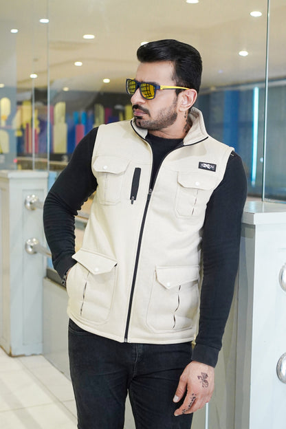 Premium Cotton Fleece Four Pocket sleeveless Jacket Light Skin JKT # 04
