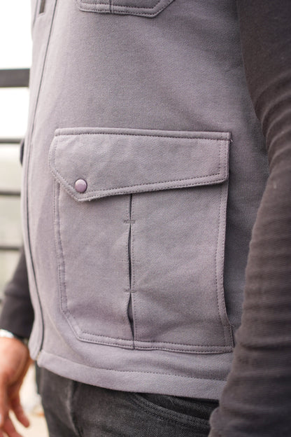 Premium Cotton Fleece Four Pocket sleeveless Jacket Grey  Jkt-02