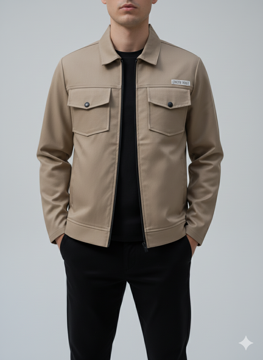Premium Light Beige Full Sleeves Cotton Jeans Jacket