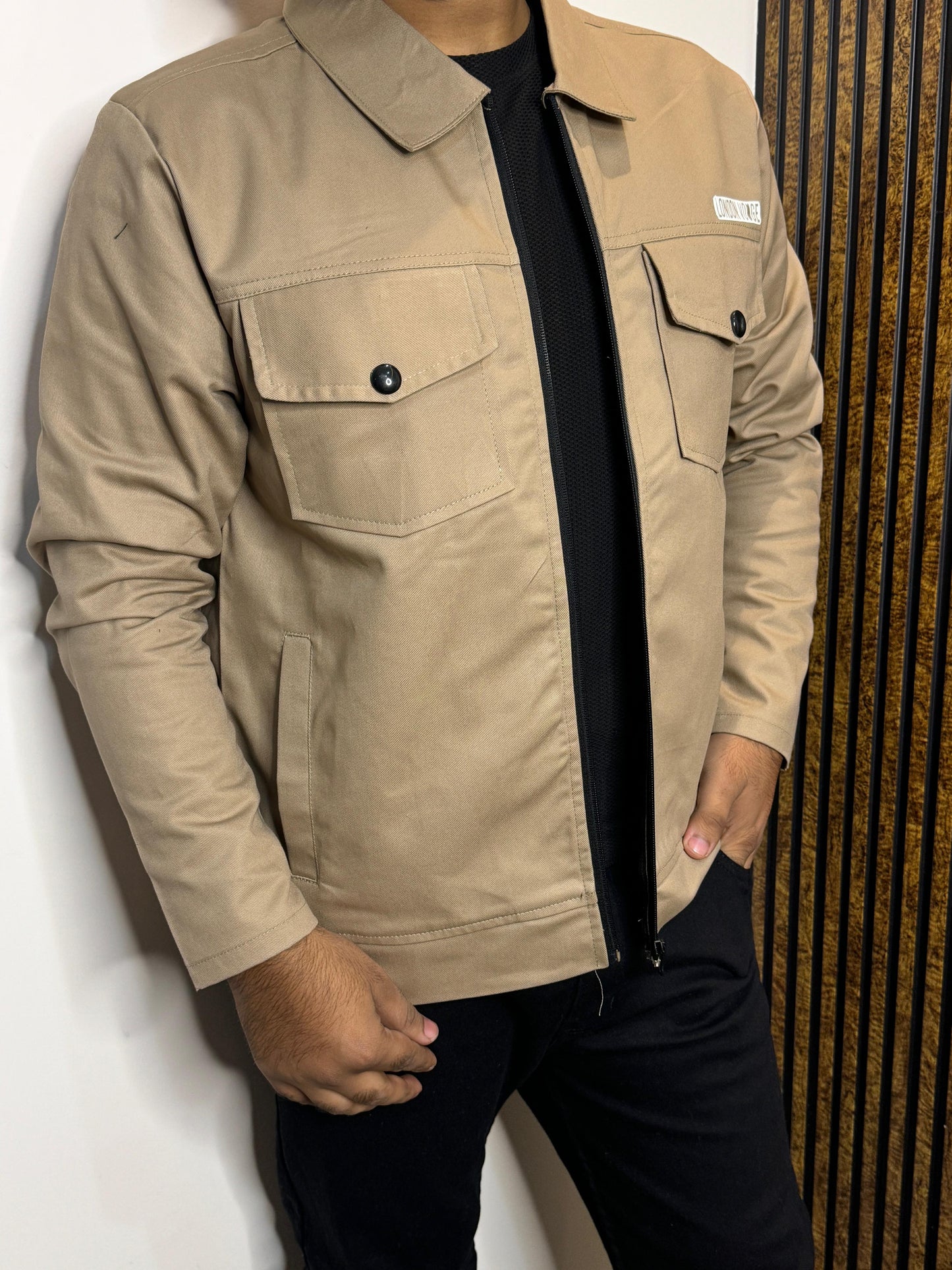 Premium Light Beige Full Sleeves Cotton Jeans Jacket