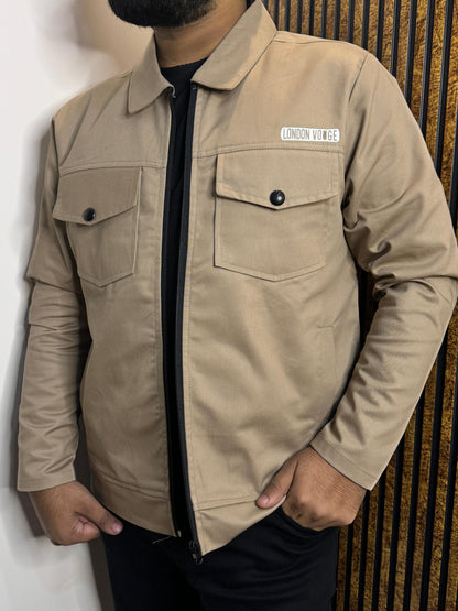 Premium Light Beige Full Sleeves Cotton Jeans Jacket