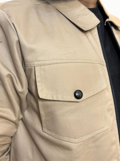 Premium Light Beige Full Sleeves Cotton Jeans Jacket