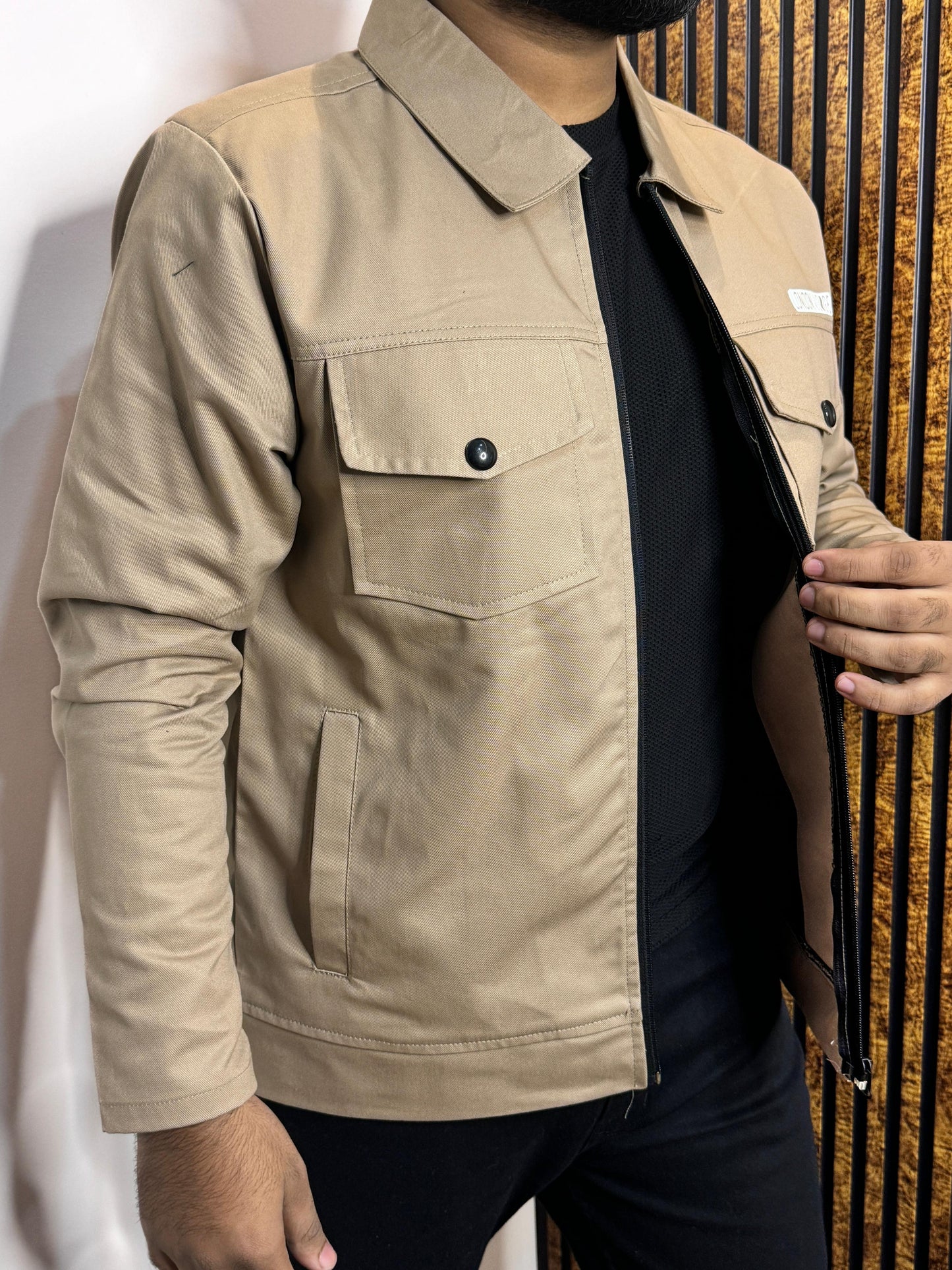 Premium Light Beige Full Sleeves Cotton Jeans Jacket