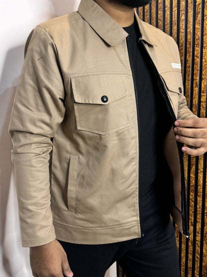 Premium Light Beige Full Sleeves Cotton Jeans Jacket