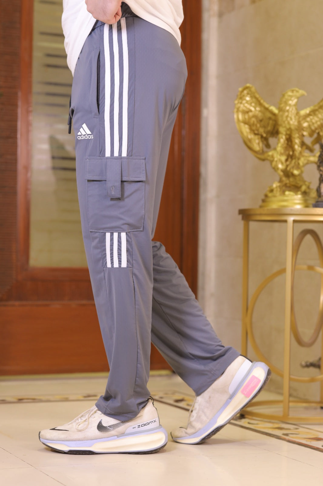 Three Tapes Men's 4 way Stretch-able Lycra Cargo Trousers Grey