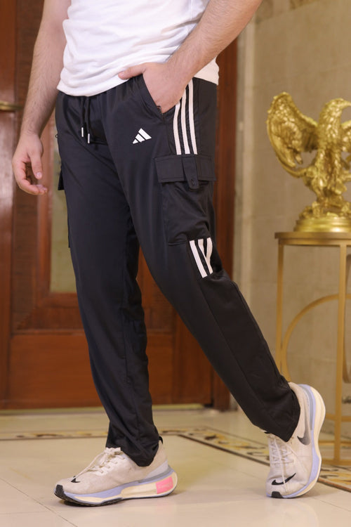 Three Tapes Men's 4 way Stretch-able Lycra Cargo Trousers  Black