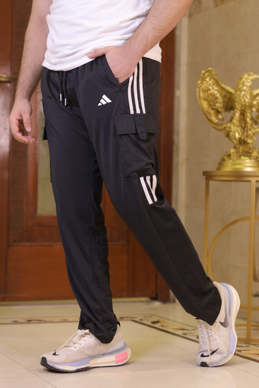 Three Tapes Men's 4 way Stretch-able Lycra Cargo Trousers  Black