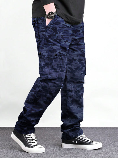 Men's Italian Blue Gray Camouflage Cargo 6 Pocket With Mate Stud Button